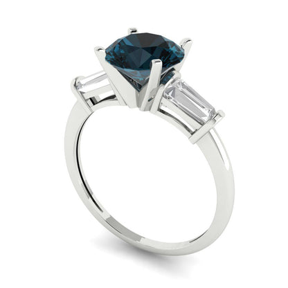 2 cttw Natural London Blue Topaz Three-Stone Engagement Ring - Solid Gold (Round Cut,7.5mm)