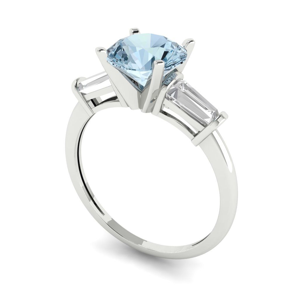 2 cttw Natural Aquamarine Three-Stone Engagement Ring - Solid Gold (Round Cut,7.5mm)