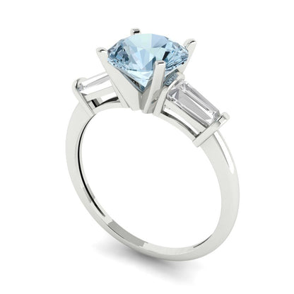 2 cttw Natural Aquamarine Three-Stone Engagement Ring - Solid Gold (Round Cut,7.5mm)