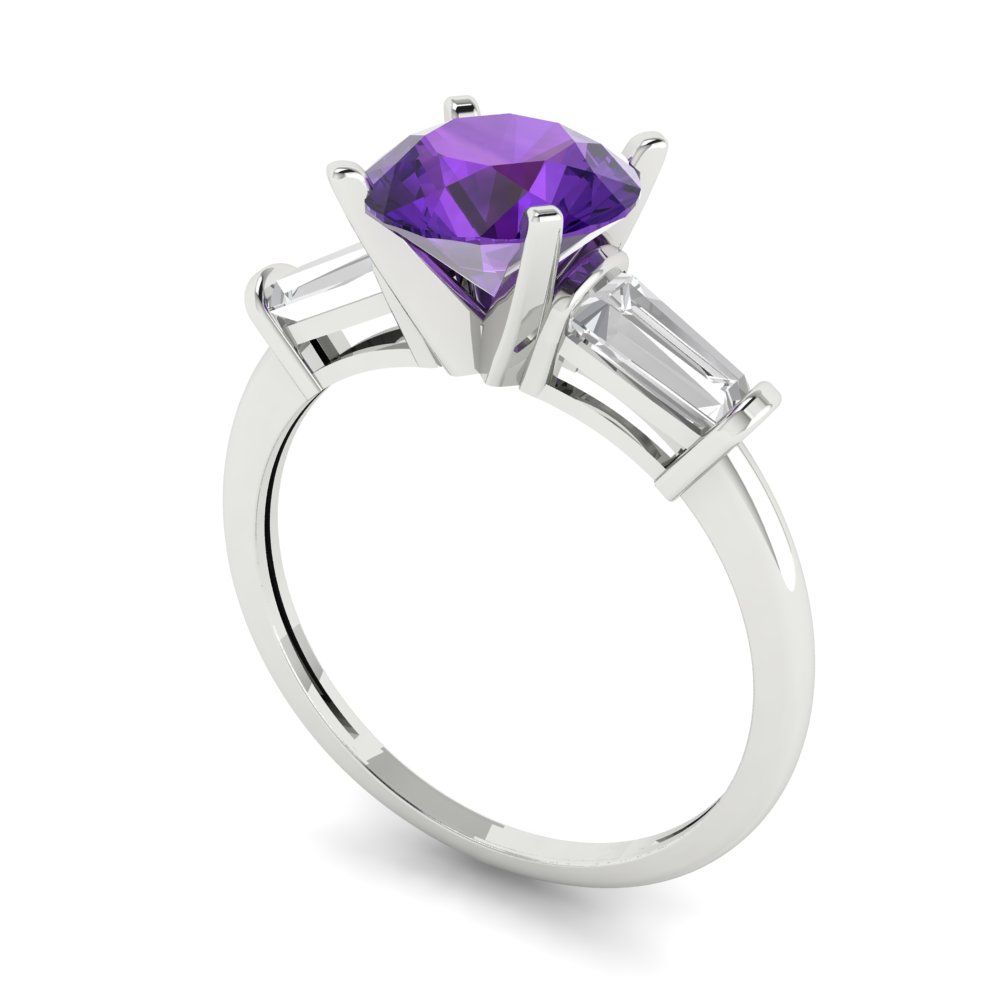 2 cttw Natural Amethyst Three-Stone Engagement Ring - Solid Gold (Round Cut,7.5mm)