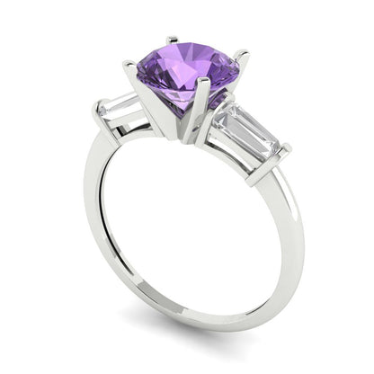 2 cttw Simulated Alexandrite Three-Stone Engagement Ring - Solid Gold (Round Cut,7.5mm)