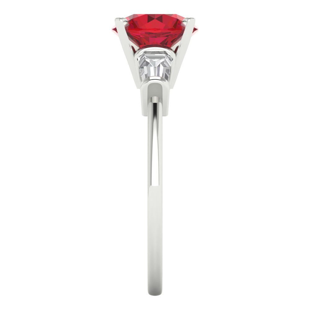 2 cttw Simulated Ruby Three-Stone Engagement Ring - Solid White Gold (VVS1, Round Cut,7.5mm)