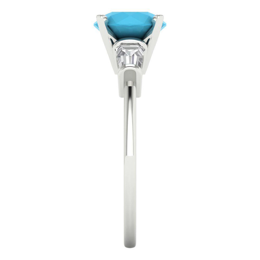 2 cttw Simulated Turquoise Three-Stone Engagement Ring - Solid Gold (Round Cut,7.5mm)