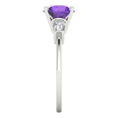 2 cttw Natural Amethyst Three-Stone Engagement Ring - Solid Gold (Round Cut,7.5mm)