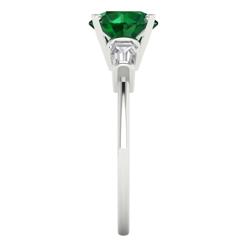 2 cttw Simulated Emerald Three-Stone Engagement Ring - Solid Gold (Round Cut,7.5mm)