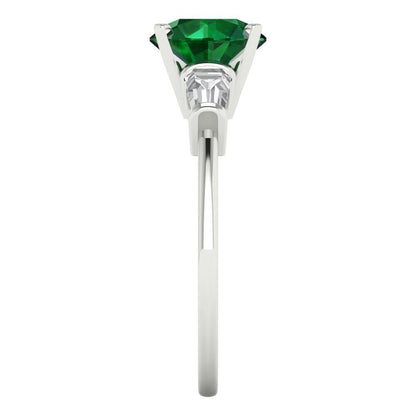 2 cttw Simulated Emerald Three-Stone Engagement Ring - Solid Gold (Round Cut,7.5mm)