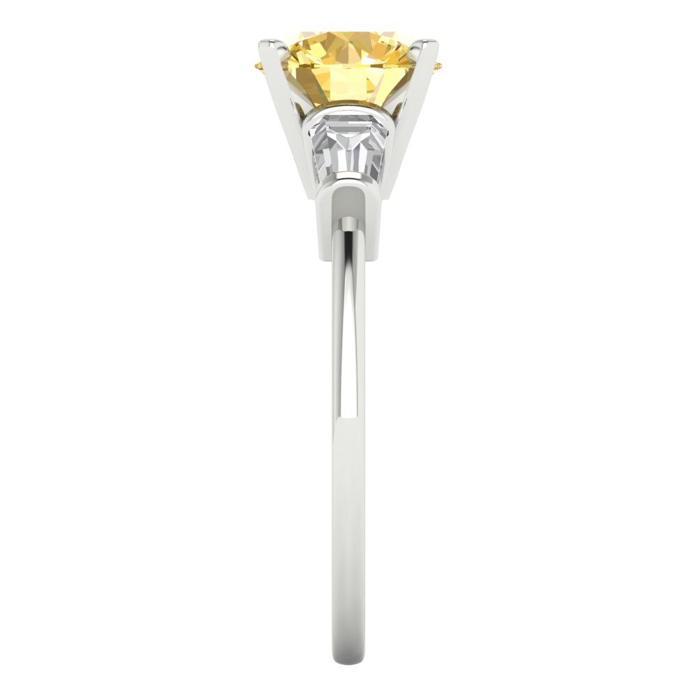 2 cttw Zirconia Simulated Yellow Diamond Three-Stone Engagement Ring - Solid Gold (VVS1, Round Cut,7.5mm)
