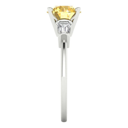 2 cttw Zirconia Simulated Yellow Diamond Three-Stone Engagement Ring - Solid Gold (VVS1, Round Cut,7.5mm)