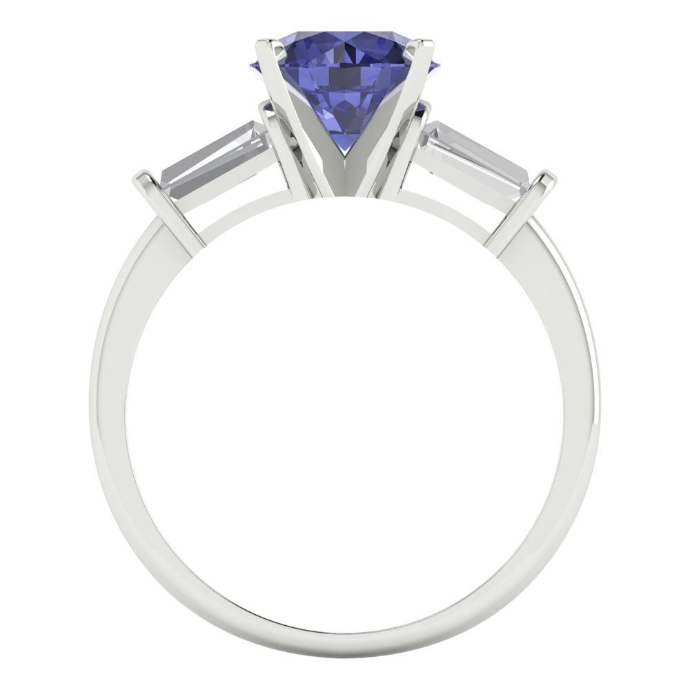 2 cttw Simulated Tanzanite Three-Stone Engagement Ring - Solid Gold (Round Cut,7.5mm)