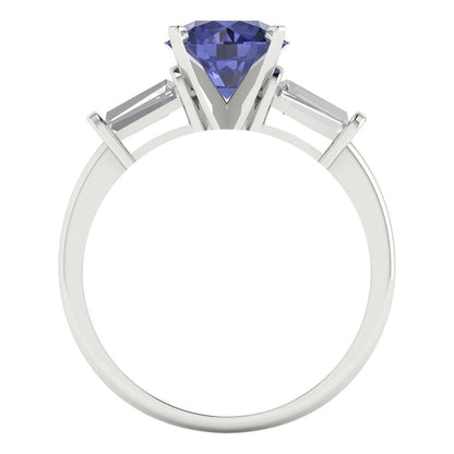 2 cttw Simulated Tanzanite Three-Stone Engagement Ring - Solid Gold (Round Cut,7.5mm)