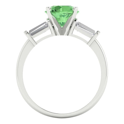 2 cttw Zirconia Simulated Green Diamond Three-Stone Engagement Ring - Solid Gold (VVS1, Round Cut,7.5mm)