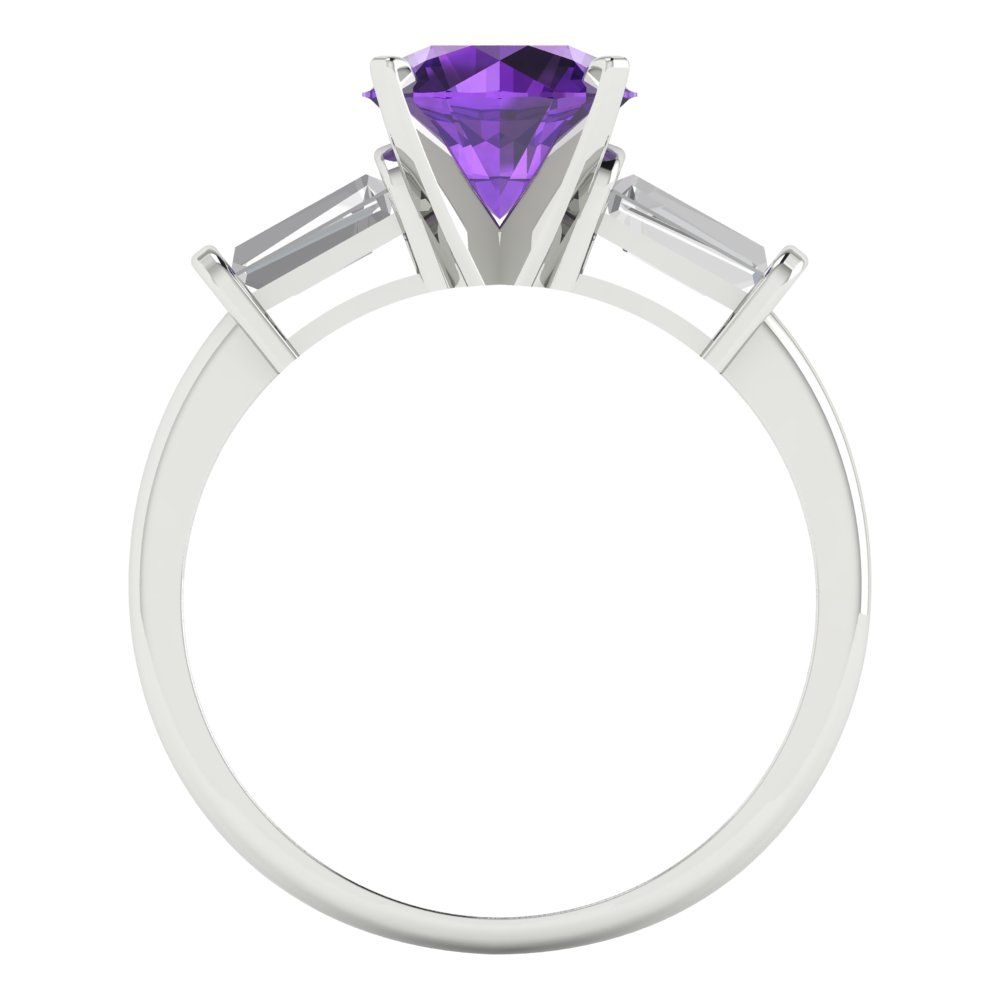 2 cttw Natural Amethyst Three-Stone Engagement Ring - Solid Gold (Round Cut,7.5mm)