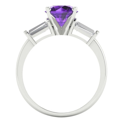 2 cttw Natural Amethyst Three-Stone Engagement Ring - Solid Gold (Round Cut,7.5mm)