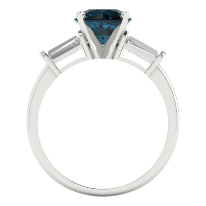 2 cttw Natural London Blue Topaz Three-Stone Engagement Ring - Solid Gold (Round Cut,7.5mm)