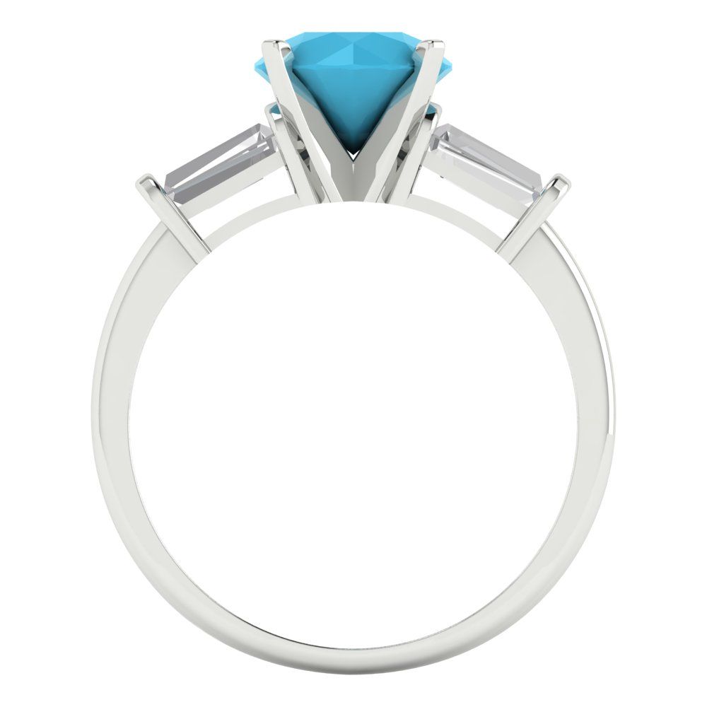 2 cttw Simulated Turquoise Three-Stone Engagement Ring - Solid Gold (Round Cut,7.5mm)