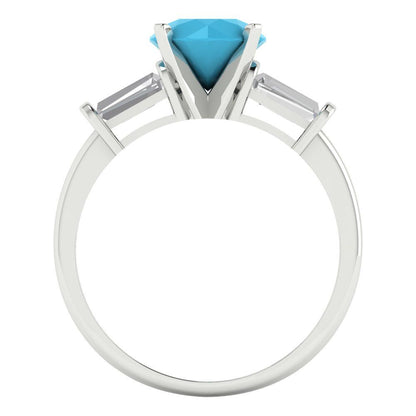 2 cttw Simulated Turquoise Three-Stone Engagement Ring - Solid Gold (Round Cut,7.5mm)