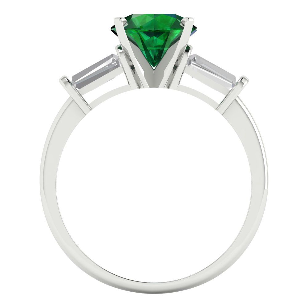2 cttw Simulated Emerald Three-Stone Engagement Ring - Solid Gold (Round Cut,7.5mm)