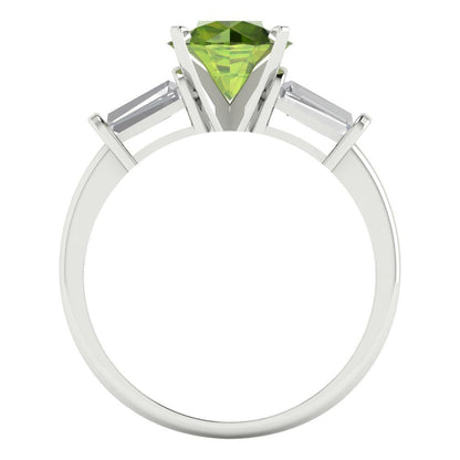 2 cttw Natural Peridot Three-Stone Engagement Ring - Solid Gold (Round Cut,7.5mm)