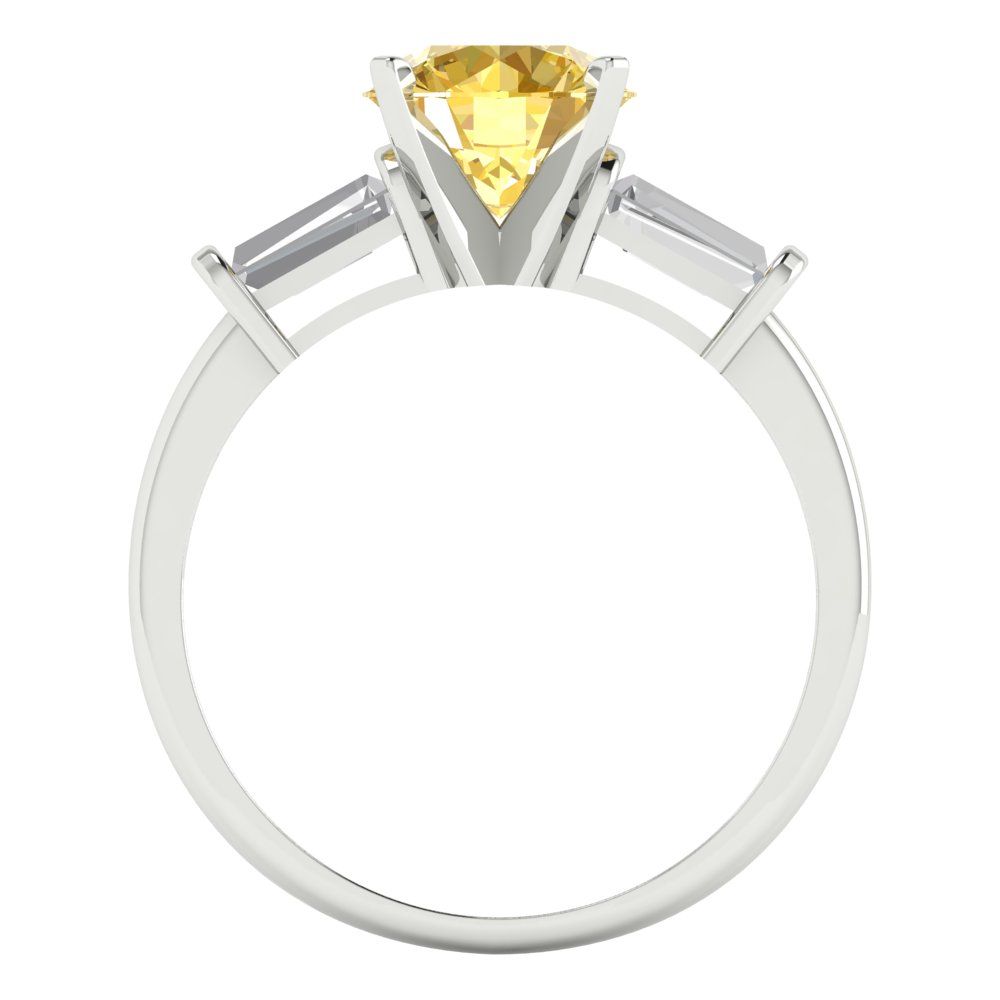 2 cttw Zirconia Simulated Yellow Diamond Three-Stone Engagement Ring - Solid Gold (VVS1, Round Cut,7.5mm)