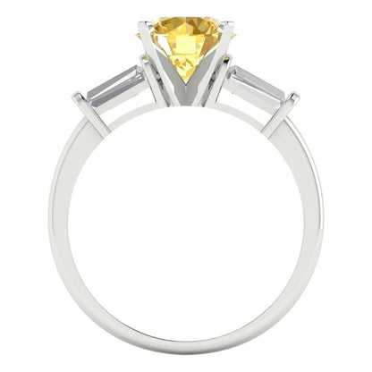 2 cttw Zirconia Simulated Yellow Diamond Three-Stone Engagement Ring - Solid Gold (VVS1, Round Cut,7.5mm)