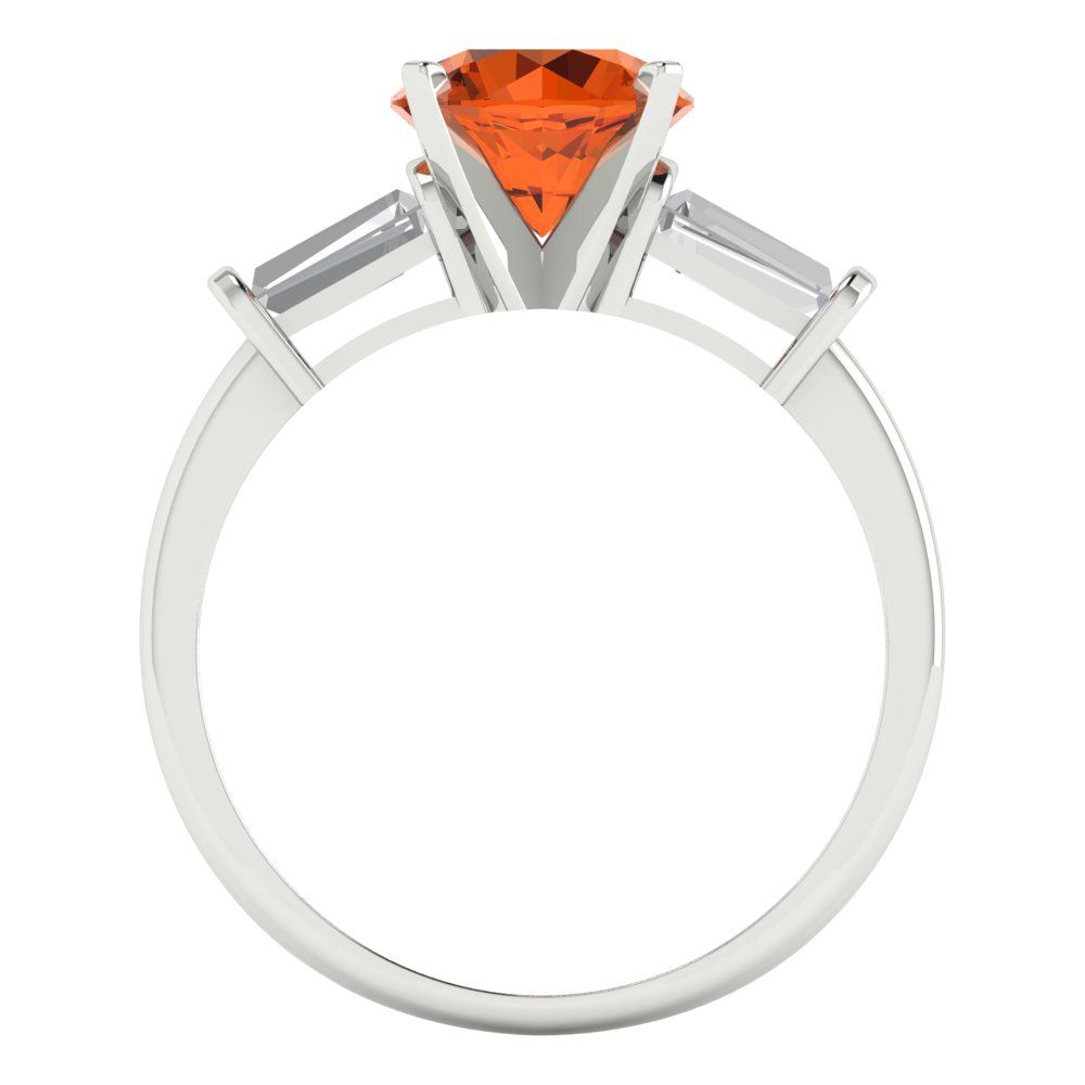 2 cttw Simulated Ruby Three-Stone Engagement Ring - Solid White Gold (VVS1, Round Cut,7.5mm)