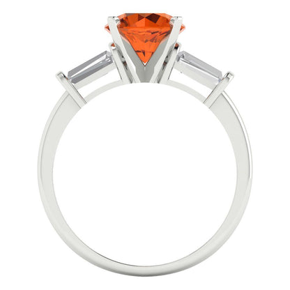 2 cttw Simulated Ruby Three-Stone Engagement Ring - Solid White Gold (VVS1, Round Cut,7.5mm)