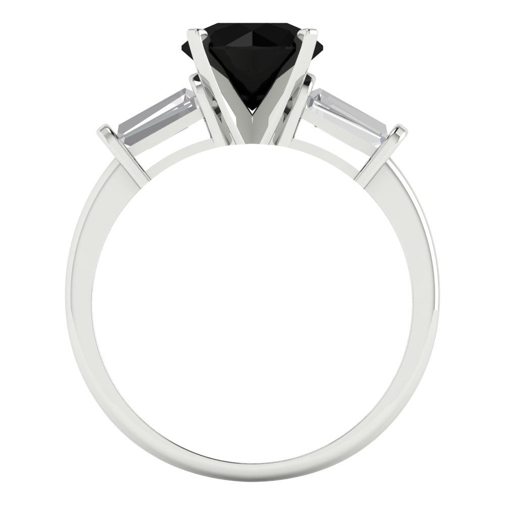 2 cttw Natural Onyx Three-Stone Engagement Ring - Solid Gold (Round Cut,7.5mm)