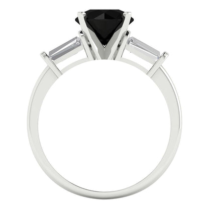 2 cttw Natural Onyx Three-Stone Engagement Ring - Solid Gold (Round Cut,7.5mm)