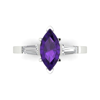 2 cttw Natural Amethyst Three-Stone Engagement Ring - Solid Gold (Marquise Cut,11x5.5mm)