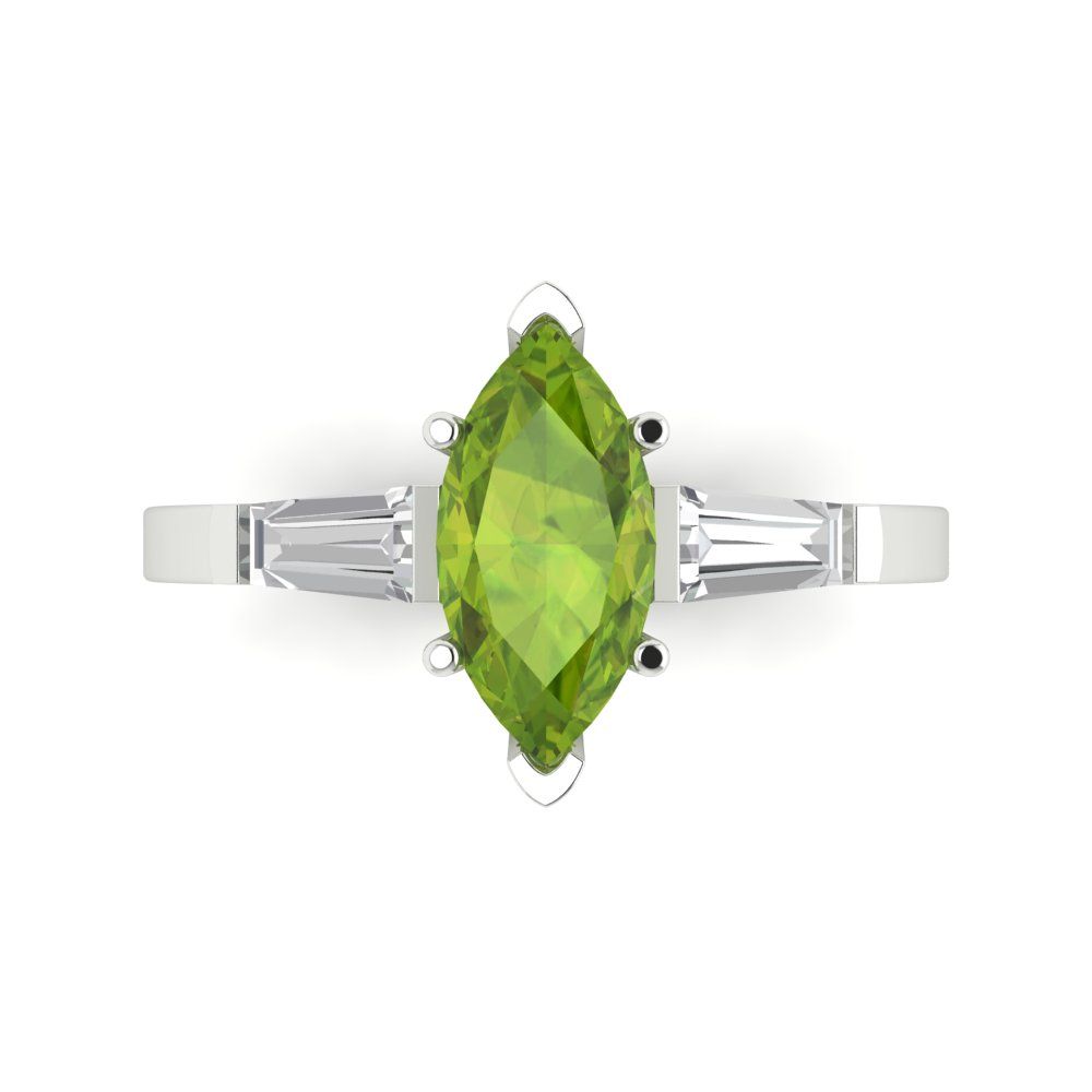 2 cttw Natural Peridot Three-Stone Engagement Ring - Solid Gold (Marquise Cut,11x5.5mm)