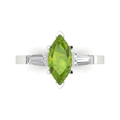 2 cttw Natural Peridot Three-Stone Engagement Ring - Solid Gold (Marquise Cut,11x5.5mm)