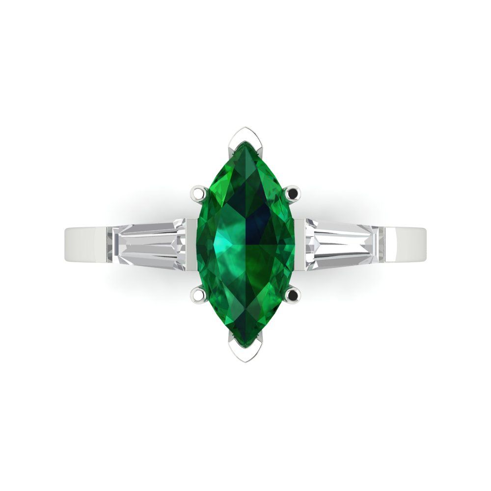 2 cttw Simulated Emerald Three-Stone Engagement Ring - Solid Gold (Marquise Cut,11x5.5mm)