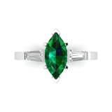 2.0 ct Brilliant Marquise Cut Simulated Emerald Stone White Gold Three-Stone Ring