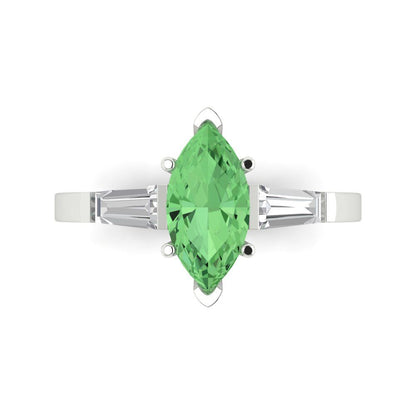 2 cttw Zirconia Simulated Green Diamond Three-Stone Engagement Ring - Solid Gold (VVS1, Marquise Cut,11x5.5mm)