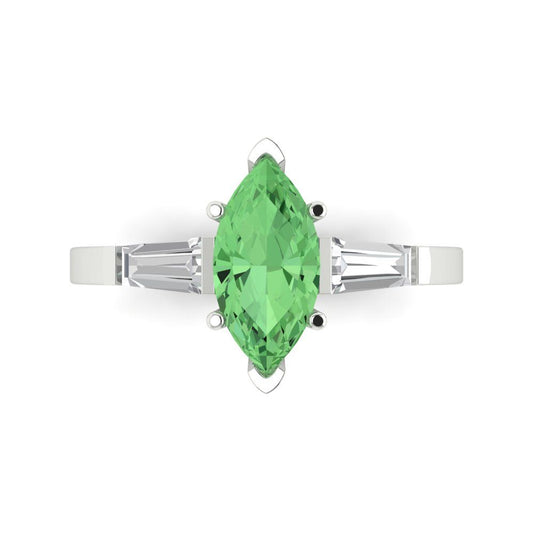 2 cttw Zirconia Simulated Green Diamond Three-Stone Engagement Ring - Solid White Gold (VVS1, Marquise Cut,11x5.5mm)