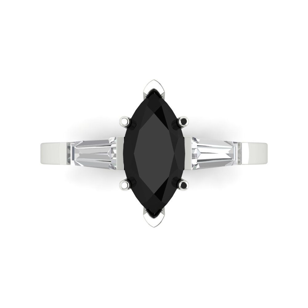 2 cttw Natural Onyx Three-Stone Engagement Ring - Solid Gold (Marquise Cut,11x5.5mm)