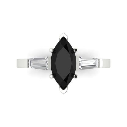 2 cttw Natural Onyx Three-Stone Engagement Ring - Solid Gold (Marquise Cut,11x5.5mm)