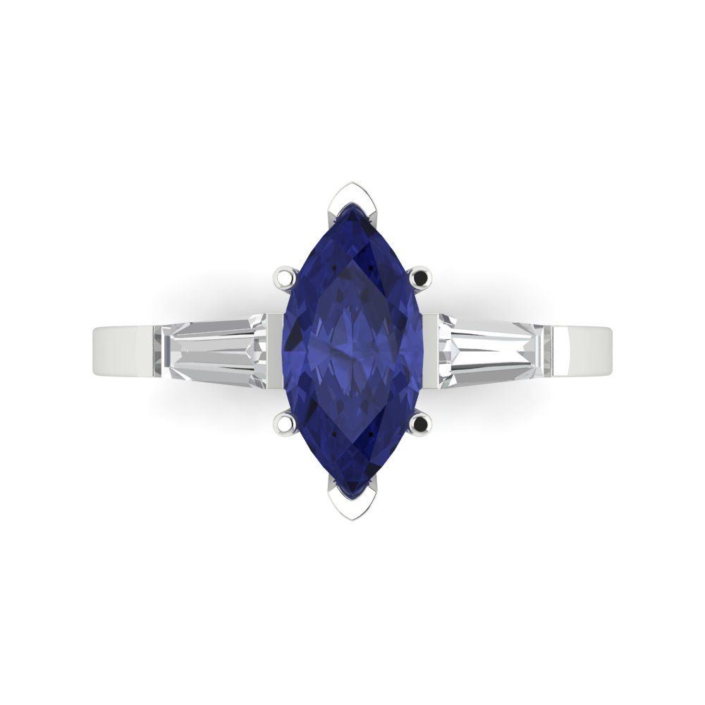 2 cttw Simulated Tanzanite Three-Stone Engagement Ring - Solid Gold (Marquise Cut,11x5.5mm)