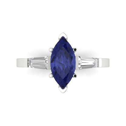 2 cttw Simulated Tanzanite Three-Stone Engagement Ring - Solid Gold (Marquise Cut,11x5.5mm)