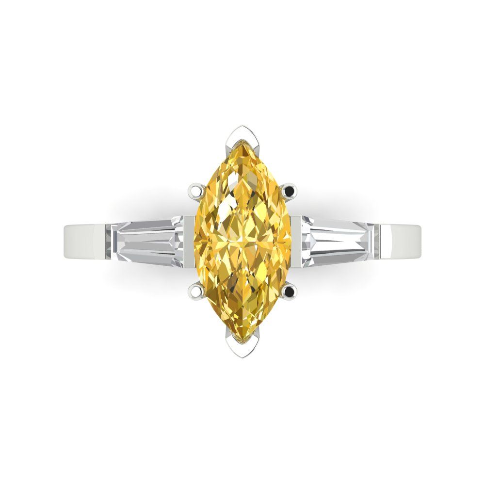 2 cttw Natural Citrine Three-Stone Engagement Ring - Solid Gold (Marquise Cut,11x5.5mm)