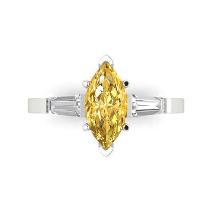 2 cttw Natural Citrine Three-Stone Engagement Ring - Solid Gold (Marquise Cut,11x5.5mm)