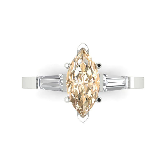 2 cttw Natural Morganite Three-Stone Engagement Ring - Solid White Gold (VVS1, Marquise Cut,11x5.5mm)