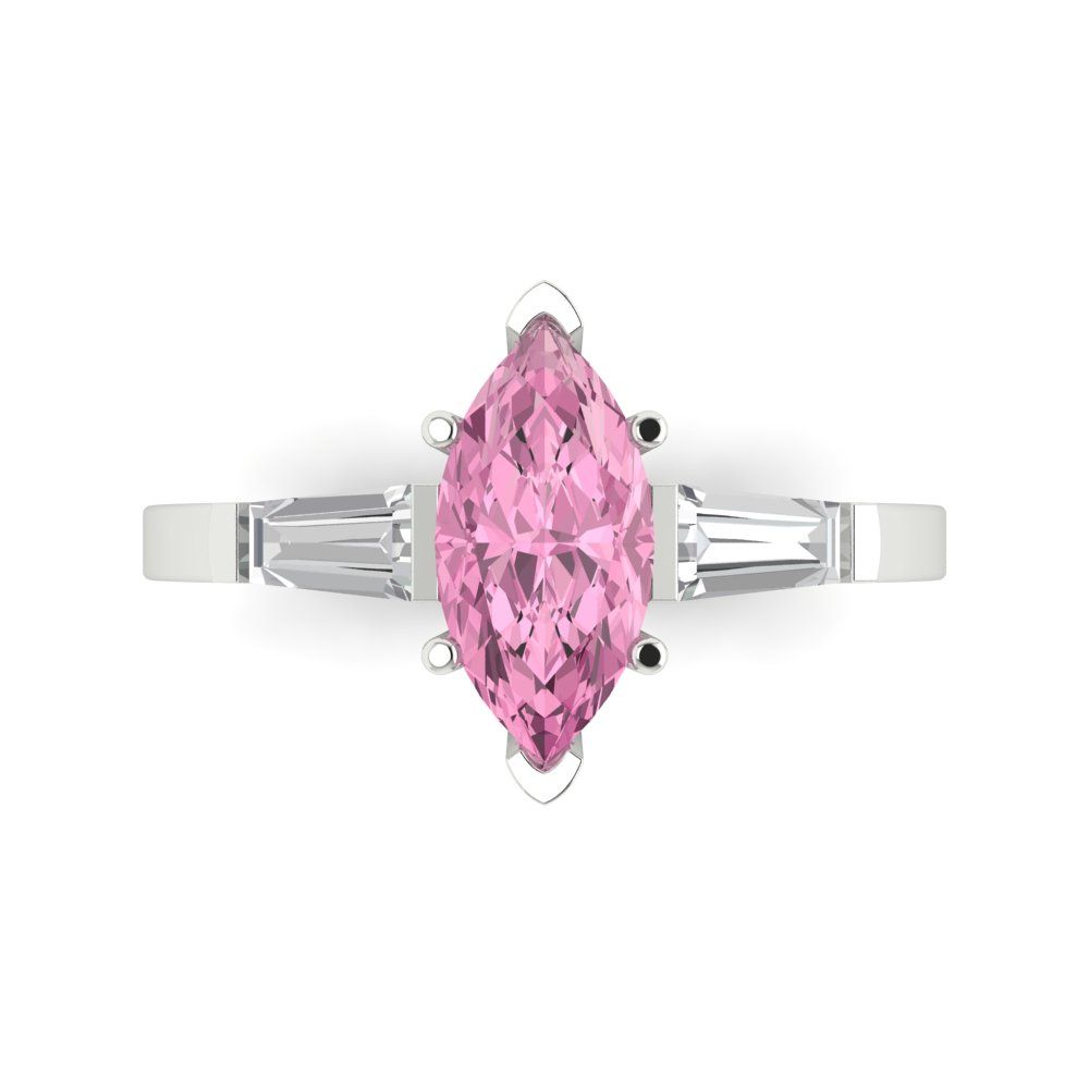 2 cttw Zirconia Simulated Pink Diamond Three-Stone Engagement Ring - Solid White Gold (VVS1, Marquise Cut,11x5.5mm)