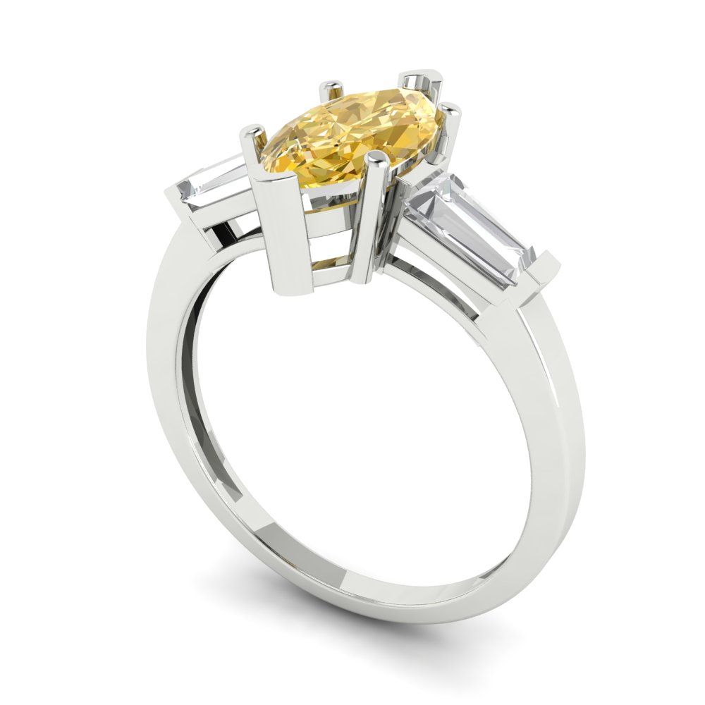 2 cttw Yellow Moissanite Three-Stone Engagement Ring - Solid Gold (Marquise Cut,11x5.5mm)