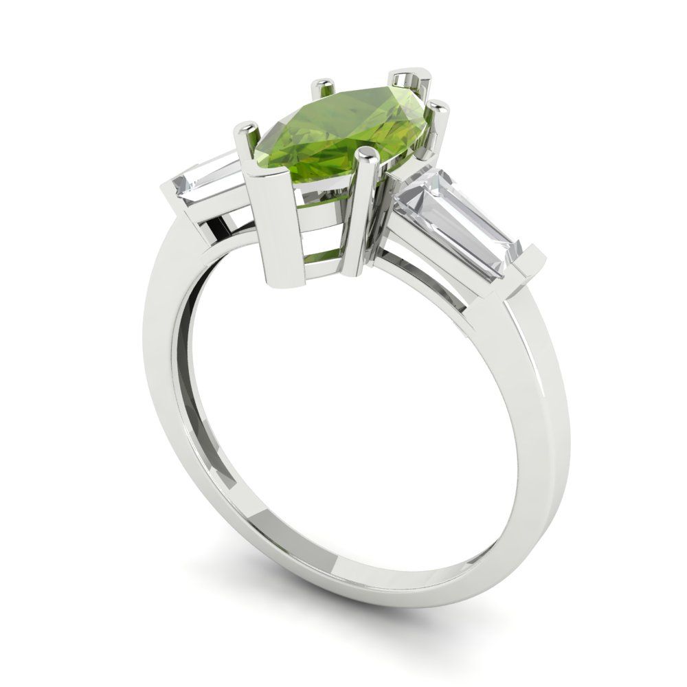 2 cttw Natural Peridot Three-Stone Engagement Ring - Solid Gold (Marquise Cut,11x5.5mm)