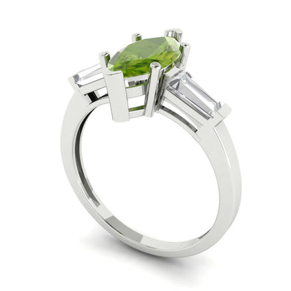 2 cttw Natural Peridot Three-Stone Engagement Ring - Solid Gold (Marquise Cut,11x5.5mm)