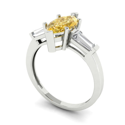 2 cttw Natural Citrine Three-Stone Engagement Ring - Solid Gold (Marquise Cut,11x5.5mm)