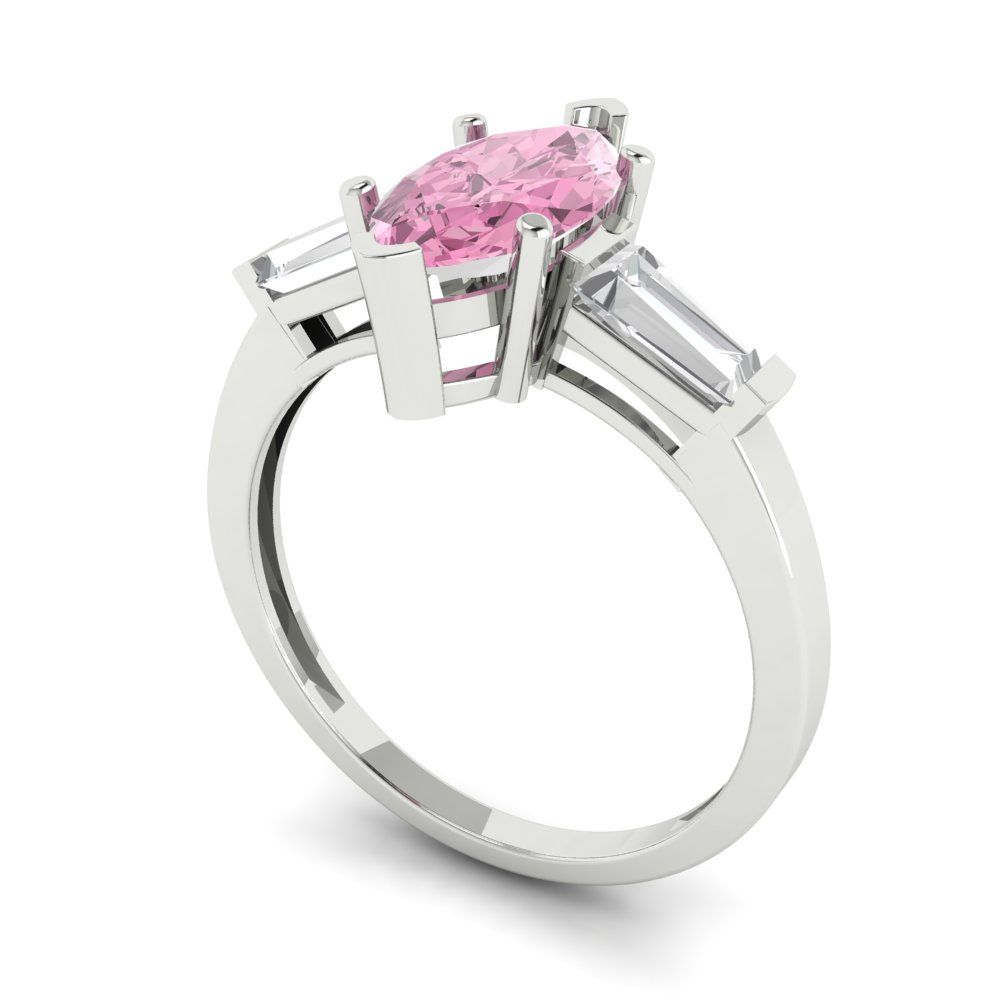 2 cttw Zirconia Simulated Pink Diamond Three-Stone Engagement Ring - Solid White Gold (VVS1, Marquise Cut,11x5.5mm)