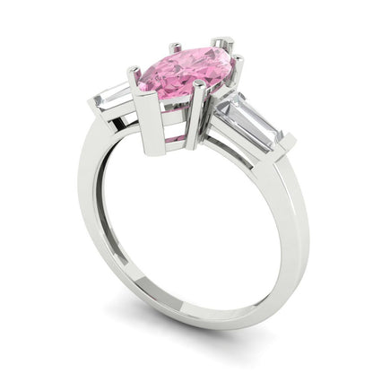 2 cttw Zirconia Simulated Pink Diamond Three-Stone Engagement Ring - Solid White Gold (VVS1, Marquise Cut,11x5.5mm)