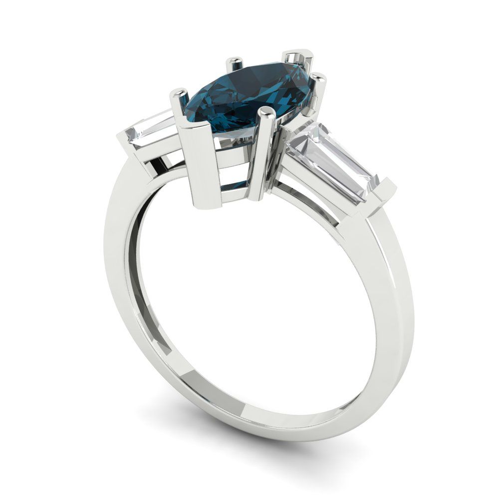 2 cttw Natural London Blue Topaz Three-Stone Engagement Ring - Solid Gold (Marquise Cut,11x5.5mm)
